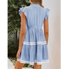 image:imageZESICA Womens Summer Casual Mini Dress 2026 V Neck Flutter Short Sleeve Striped Ruffle A Line Beach Vacation DressesBlue
