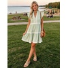 image:imageZESICA Womens Summer Casual Mini Dress 2026 V Neck Flutter Short Sleeve Striped Ruffle A Line Beach Vacation DressesGreen