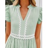 image:imageZESICA Womens Summer Casual Mini Dress 2026 V Neck Flutter Short Sleeve Striped Ruffle A Line Beach Vacation DressesGreen