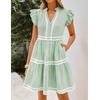 image:imageZESICA Womens Summer Casual Mini Dress 2026 V Neck Flutter Short Sleeve Striped Ruffle A Line Beach Vacation DressesGreen
