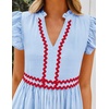 image:imageZESICA Womens Summer Casual Mini Dress 2026 V Neck Flutter Short Sleeve Striped Ruffle A Line Beach Vacation DressesLightblue