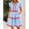 image:imageZESICA Womens Summer Casual Mini Dress 2026 V Neck Flutter Short Sleeve Striped Ruffle A Line Beach Vacation DressesLightblue