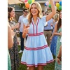 image:imageZESICA Womens Summer Casual Mini Dress 2026 V Neck Flutter Short Sleeve Striped Ruffle A Line Beach Vacation DressesLightblue