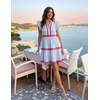 image:imageZESICA Womens Summer Casual Mini Dress 2026 V Neck Flutter Short Sleeve Striped Ruffle A Line Beach Vacation DressesLightblue