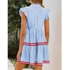 image:imageZESICA Womens Summer Casual Mini Dress 2026 V Neck Flutter Short Sleeve Striped Ruffle A Line Beach Vacation DressesLightblue