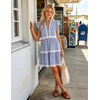 image:imageZESICA Womens Summer Casual Mini Dress 2026 V Neck Flutter Short Sleeve Striped Ruffle A Line Beach Vacation DressesNavy