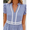 image:imageZESICA Womens Summer Casual Mini Dress 2026 V Neck Flutter Short Sleeve Striped Ruffle A Line Beach Vacation DressesNavy