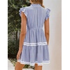 image:imageZESICA Womens Summer Casual Mini Dress 2026 V Neck Flutter Short Sleeve Striped Ruffle A Line Beach Vacation DressesNavy