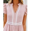 image:imageZESICA Womens Summer Casual Mini Dress 2026 V Neck Flutter Short Sleeve Striped Ruffle A Line Beach Vacation DressesPink