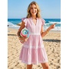 image:imageZESICA Womens Summer Casual Mini Dress 2026 V Neck Flutter Short Sleeve Striped Ruffle A Line Beach Vacation DressesPink