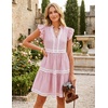 image:imageZESICA Womens Summer Casual Mini Dress 2026 V Neck Flutter Short Sleeve Striped Ruffle A Line Beach Vacation DressesPink