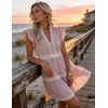 image:imageZESICA Womens Summer Casual Mini Dress 2026 V Neck Flutter Short Sleeve Striped Ruffle A Line Beach Vacation DressesPink