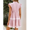 image:imageZESICA Womens Summer Casual Mini Dress 2026 V Neck Flutter Short Sleeve Striped Ruffle A Line Beach Vacation DressesPink
