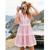 image:imageZESICA Womens Summer Casual Mini Dress 2026 V Neck Flutter Short Sleeve Striped Ruffle A Line Beach Vacation DressesPink