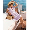 image:imageZESICA Womens Summer Casual Mini Dress 2026 V Neck Flutter Short Sleeve Striped Ruffle A Line Beach Vacation DressesPurple