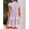 image:imageZESICA Womens Summer Casual Mini Dress 2026 V Neck Flutter Short Sleeve Striped Ruffle A Line Beach Vacation DressesPurple