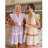 image:imageZESICA Womens Summer Casual Mini Dress 2026 V Neck Flutter Short Sleeve Striped Ruffle A Line Beach Vacation DressesPurple