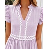 image:imageZESICA Womens Summer Casual Mini Dress 2026 V Neck Flutter Short Sleeve Striped Ruffle A Line Beach Vacation DressesPurple