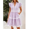 image:imageZESICA Womens Summer Casual Mini Dress 2026 V Neck Flutter Short Sleeve Striped Ruffle A Line Beach Vacation DressesPurple
