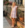 image:imageZESICA Womens Summer Casual Mini Dress 2026 V Neck Flutter Short Sleeve Striped Ruffle A Line Beach Vacation DressesPurple