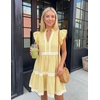 image:imageZESICA Womens Summer Casual Mini Dress 2026 V Neck Flutter Short Sleeve Striped Ruffle A Line Beach Vacation DressesYellow