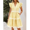 image:imageZESICA Womens Summer Casual Mini Dress 2026 V Neck Flutter Short Sleeve Striped Ruffle A Line Beach Vacation DressesYellow