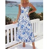 image:imageZESICA Womens Summer Floral Sleeveless Maxi Dress 2026 Boho Mesh Spaghetti Strap Flowy Beach Wedding Guest Long DressesWhiteblue