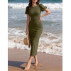 image:imageZESICA Womens Summer Short Sleeve Bodycon Midi Dress 2026 Spring Elegant Formal Wedding Guest Cocktail Party DressesArmygreen