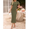 image:imageZESICA Womens Summer Short Sleeve Bodycon Midi Dress 2026 Spring Elegant Formal Wedding Guest Cocktail Party DressesArmygreen