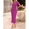 image:imageZESICA Womens Summer Short Sleeve Bodycon Midi Dress 2026 Spring Elegant Formal Wedding Guest Cocktail Party DressesEggplant