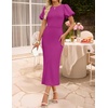 image:imageZESICA Womens Summer Short Sleeve Bodycon Midi Dress 2026 Spring Elegant Formal Wedding Guest Cocktail Party DressesEggplant