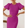 image:imageZESICA Womens Summer Short Sleeve Bodycon Midi Dress 2026 Spring Elegant Formal Wedding Guest Cocktail Party DressesEggplant