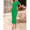 image:imageZESICA Womens Summer Short Sleeve Bodycon Midi Dress 2026 Spring Elegant Formal Wedding Guest Cocktail Party DressesGreen