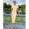 image:imageZESICA Womens Summer Short Sleeve Bodycon Midi Dress 2026 Spring Elegant Formal Wedding Guest Cocktail Party DressesLightyellow