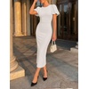 image:imageZESICA Womens Summer Short Sleeve Bodycon Midi Dress 2026 Spring Elegant Formal Wedding Guest Cocktail Party DressesWhite
