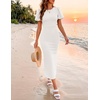 image:imageZESICA Womens Summer Short Sleeve Bodycon Midi Dress 2026 Spring Elegant Formal Wedding Guest Cocktail Party DressesWhite
