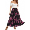 image:imageZESICA Womens 2026 Summer Bohemian Floral Printed Elastic Waist A Line Maxi Skirt with PocketsBlackrose