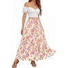 image:imageZESICA Womens 2026 Summer Bohemian Floral Printed Elastic Waist A Line Maxi Skirt with PocketsLightapricot