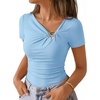 image:imageZESICA Womens Summer Asymmetrical T Shirts 2026 Short Sleeve Ruched Slim Y2K Going Out Tops Dressy Casual Fashion OutfitsBlue