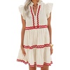 image:imageZESICA Womens Summer Casual Mini Dress 2026 V Neck Flutter Short Sleeve Striped Ruffle A Line Beach Vacation DressesApricot
