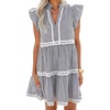 image:imageZESICA Womens Summer Casual Mini Dress 2026 V Neck Flutter Short Sleeve Striped Ruffle A Line Beach Vacation DressesBlack