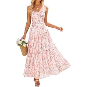 image:imageZESICA Womens Summer Floral Sleeveless Maxi Dress 2026 Boho Mesh Spaghetti Strap Flowy Beach Wedding Guest Long DressesApricot