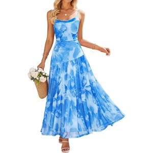 image:imageZESICA Womens Summer Floral Sleeveless Maxi Dress 2026 Boho Mesh Spaghetti Strap Flowy Beach Wedding Guest Long DressesBlue