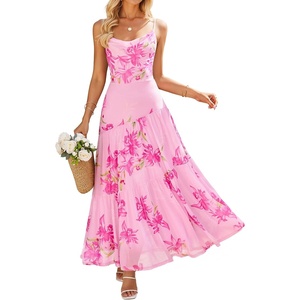 image:imageZESICA Womens Summer Floral Sleeveless Maxi Dress 2026 Boho Mesh Spaghetti Strap Flowy Beach Wedding Guest Long DressesPink