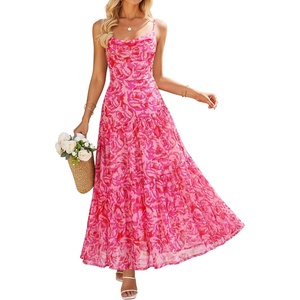 image:imageZESICA Womens Summer Floral Sleeveless Maxi Dress 2026 Boho Mesh Spaghetti Strap Flowy Beach Wedding Guest Long DressesRose