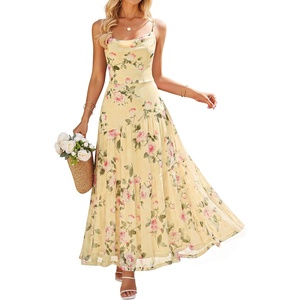 image:imageZESICA Womens Summer Floral Sleeveless Maxi Dress 2026 Boho Mesh Spaghetti Strap Flowy Beach Wedding Guest Long DressesYellow