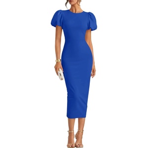 image:imageZESICA Womens Summer Short Sleeve Bodycon Midi Dress 2026 Spring Elegant Formal Wedding Guest Cocktail Party DressesRoyalblue