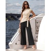 image:imageZESICA Womens 2026 Summer 2 Piece Outfit Sets Casual Short Sleeve Knit Belted Tops and Wide Leg Pants Work Office ClothesSand