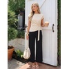 image:imageZESICA Womens 2026 Summer 2 Piece Outfit Sets Casual Short Sleeve Knit Belted Tops and Wide Leg Pants Work Office ClothesSand
