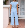 image:imageZESICA Womens 2026 Summer 2 Piece Outfit Sets Casual Short Sleeve Knit Belted Tops and Wide Leg Pants Work Office ClothesSky